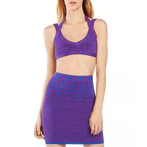 BCBGMAXAZRIA KIANA Geometric Jacquard Cropped Top Size Medium NWT Blue Red